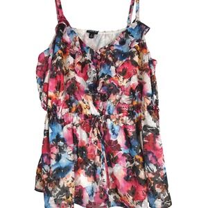 Torrid Floral Cami Top Womens 2 Multi Color Ruffle Swiss Dot Chiffon Plus Size